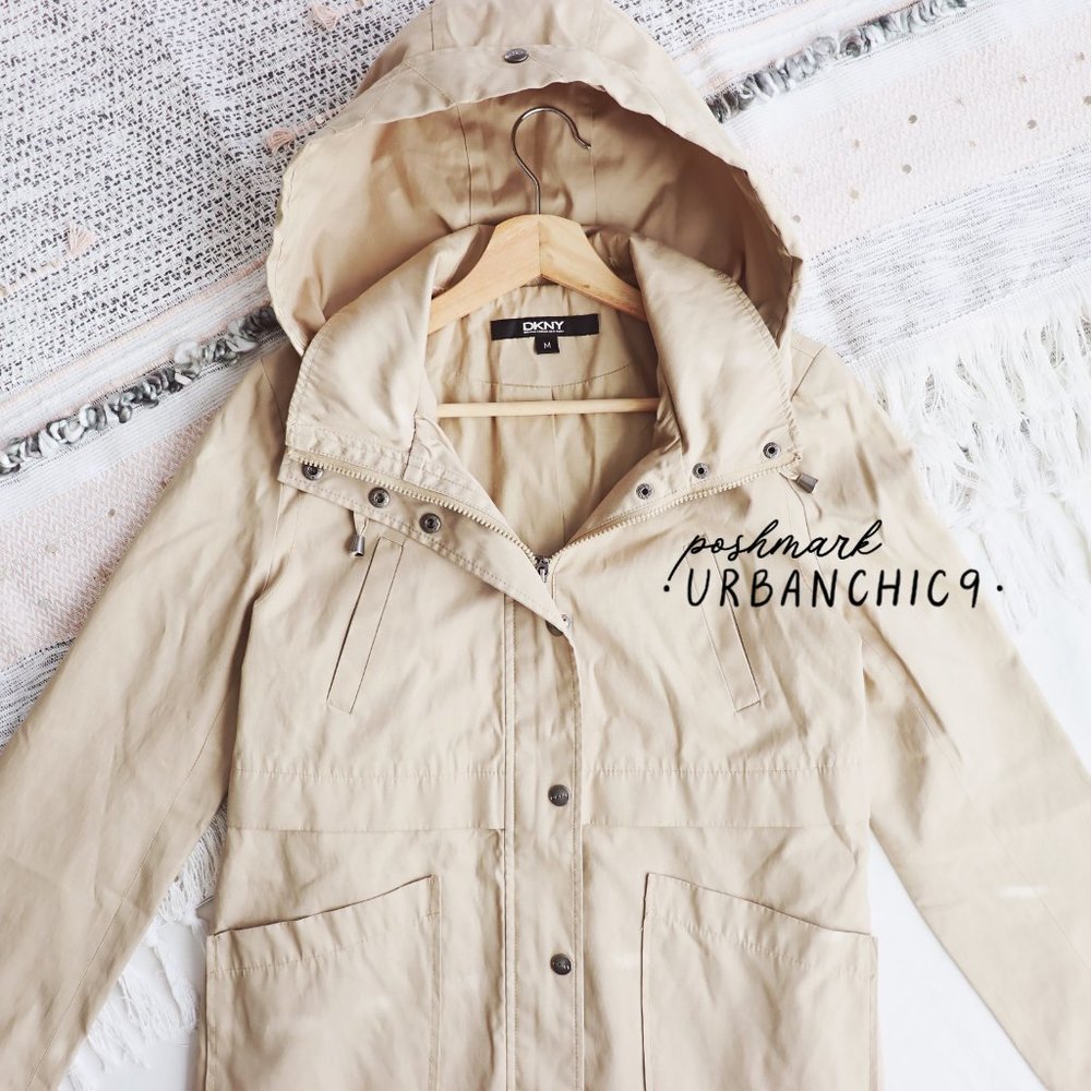 DKNY Hooded Anorak Twill Jacket Rain Coat size M